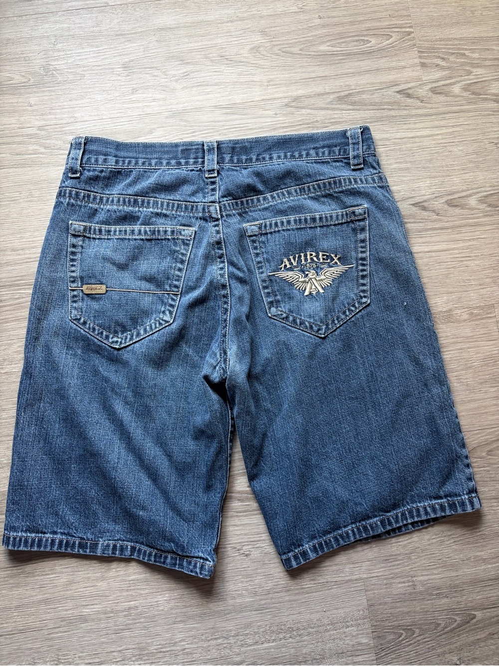 Avirex Men's Blue Denim Shorts with Back Pocket Embroidery